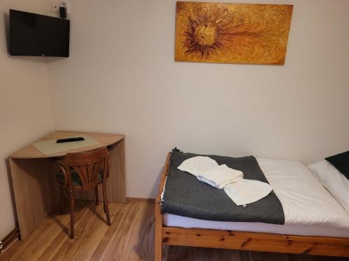 斯潘尼亚多利纳克罗佩克旅馆的一间卧室配有一张床和一张书桌及电视