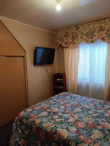 奥索尔诺Cómoda Casa en sector residencial Osorno的卧室配有一张床,墙上配有电视。
