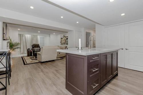 奥克维尔Luxury Basement Apartment in Oakville的一个带水槽的厨房和一间客厅