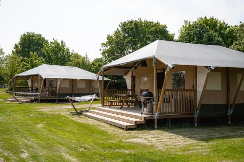 博尔肯Glamping Borken的田野里的一些帐篷