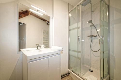 克莱蒙费朗Maison 15 couchages idéale pour séjour en groupe的一间带水槽和淋浴的浴室