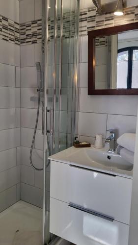 弗尔东河畔维农圆桌宾馆的带淋浴和盥洗盆的浴室