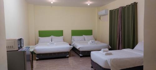 卡利博HOTEL BNL的一间酒店客房,设有两张床和电视