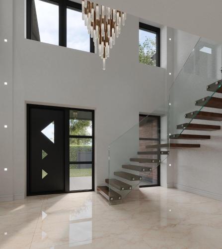 诺丁汉Luxurious New Build的吊灯房子里的楼梯