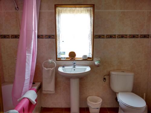 阿洛拉芬卡拉彼德拉度假屋的一间带水槽和卫生间的浴室以及窗户。