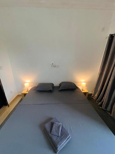 科纳克里De Paris à Conakry NONGO的一间卧室配有一张大床和两盏灯