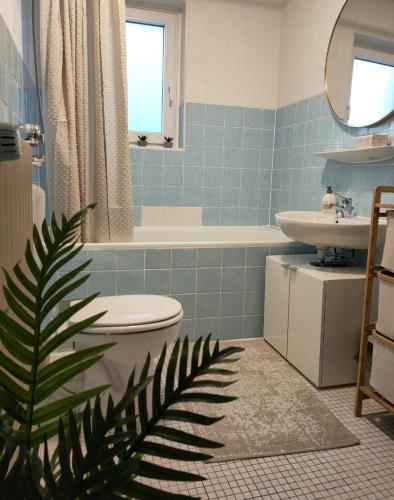 科隆Luxury and Central Apartment in Cologne !!的一间带卫生间和水槽的浴室