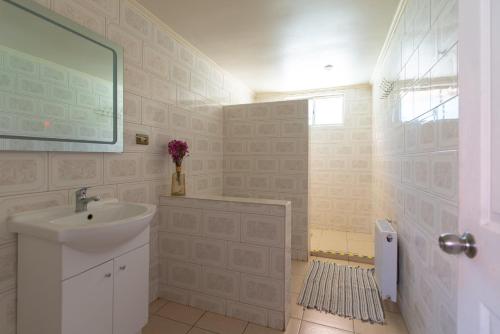 利纳雷斯Hotel Linares的白色的浴室设有水槽和镜子