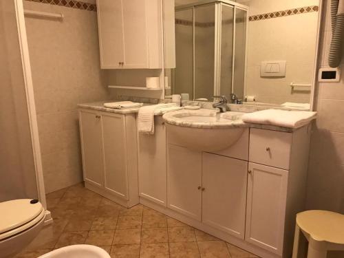 CampestrinResidence Rodolon Appartamenti的白色的浴室设有水槽和卫生间。