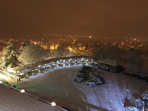 YeniceKazdağ Göknar Otel的享有公园的夜景,地面上积雪