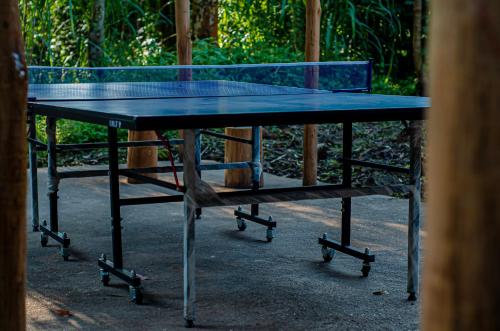 鲁亨盖里Susa Gardens的一张带蓝色顶板的乒乓球桌