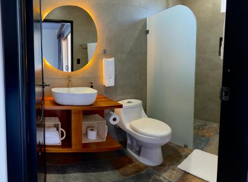 福尔图纳Arenal Monara的一间带水槽、卫生间和镜子的浴室