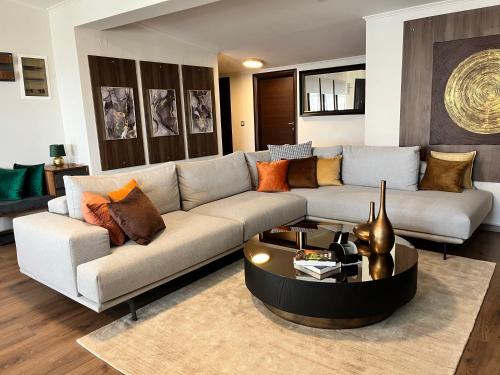 亚历山德鲁波利斯ZEN Apartments的带沙发和咖啡桌的客厅