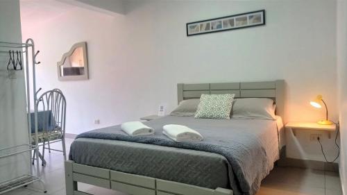 塔里哈Acogedor Monoambiente en Tarija的一间卧室配有一张床,上面有两条毛巾