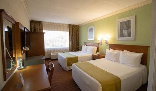 埃莫西约阿拉扎赫莫斯洛酒店的酒店客房设有两张床和电视。