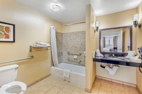布莱斯布莱斯舒适套房酒店的浴室配有卫生间、淋浴和盥洗盆。
