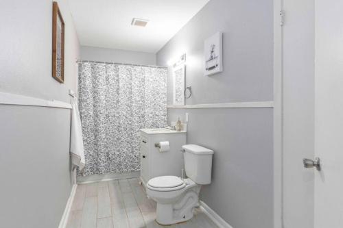 拉斐特Cozy & Quiet Lafayette Home的白色的浴室设有卫生间和淋浴。