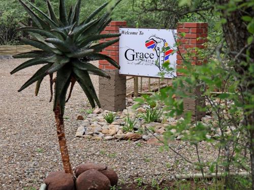 玛洛斯帕克Grace of Africa, Couples 5 STAR Nature Lodge的花园中的棕榈树和标志