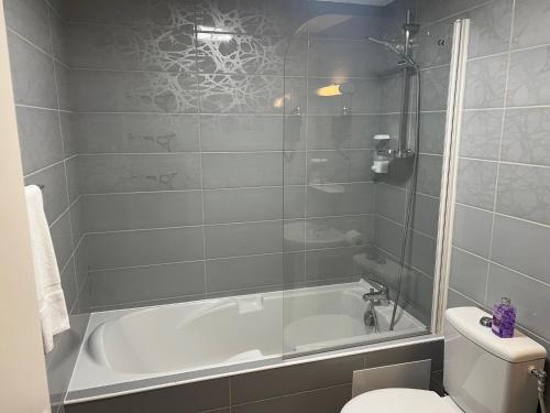 贡比涅Armor Hotel的带浴缸和卫生间的浴室。
