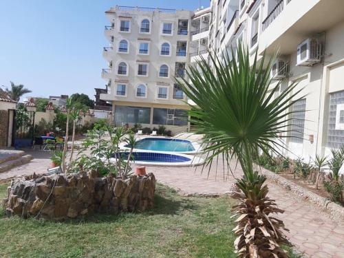 赫尔格达Sallam Lux Property的一座建筑物旁的院子中的棕榈树
