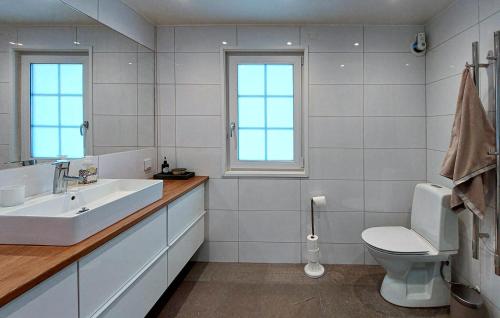 耶纳普Beautiful Home In Hjrnarp With Jacuzzi的白色的浴室设有水槽和卫生间。