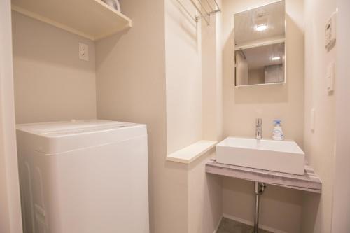 东京The most comfortable and best choice for accommodation in Yoyogi SoSI的一间带水槽和洗衣机的小浴室