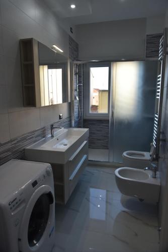 泰尔莫利Appartamento Cantralisimo的一间带水槽、卫生间和洗衣机的浴室