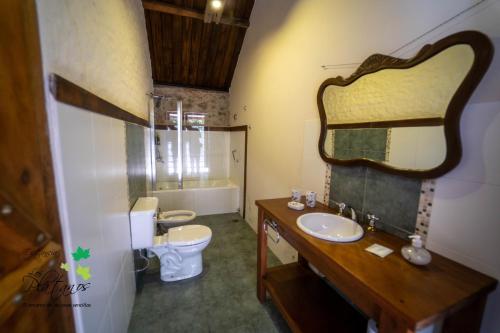 Valentines埃斯坦西亚洛斯普拉塔诺斯酒店的一间带水槽、卫生间和镜子的浴室