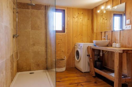 Lorp SentarailleLe Garage的带淋浴和洗衣机的浴室