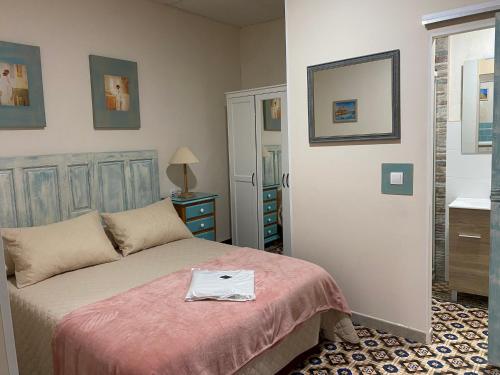 埃希哈LA CASA MIRADOR DE ÉCIJA的一间卧室配有一张带粉色毯子的床