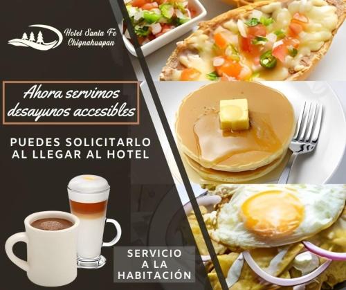 奇格纳瓦潘Hotel Santa Fe的相串的早餐食品和咖啡图片