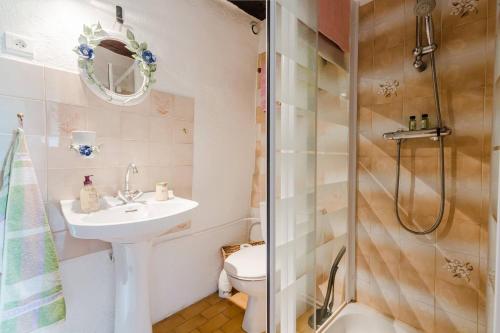 昂特勒沃Chambres d'hotes - La Maison de Julie的一间带水槽和淋浴的浴室