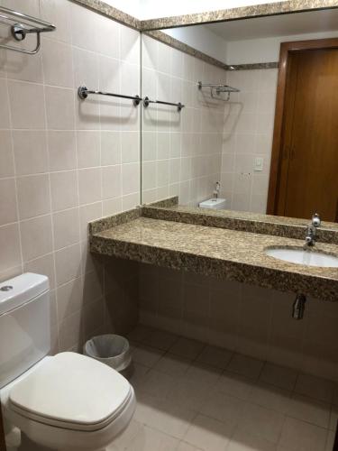 巴西利亚Flat 609 - Comfort Hotel Taguatinga的一间带卫生间、水槽和镜子的浴室