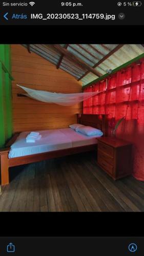 JuruvidáPosada jurubira的一间设有一张红色墙壁的床的房间