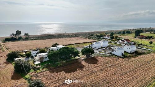 AnálipsisBoho Vibes Beachfront Detached House的海洋旁农场的空中景观