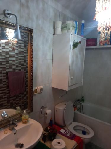 阿罗纳Casas viejas的一间带水槽、卫生间和镜子的浴室