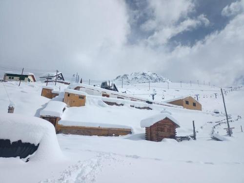 门多萨RefuAlsina的被雪覆盖的村庄,背景是山