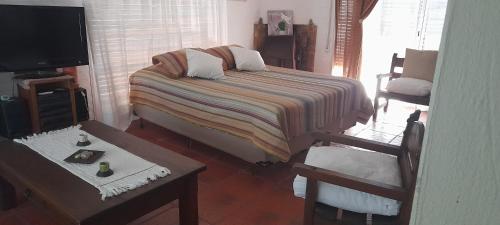 科洛尼亚-德尔萨克拉门托Habitación Gabriela Mistral的一间卧室配有一张床、一台电视和椅子