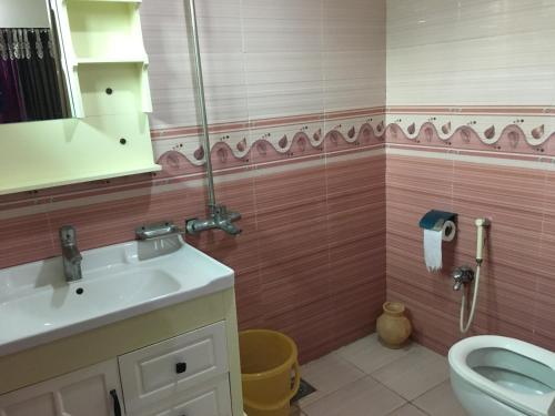 伊斯兰堡AK House Guest House的一间带水槽和卫生间的浴室