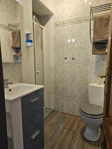 萨尔艾美特住宿加早餐旅馆的浴室配有卫生间、盥洗盆和淋浴。