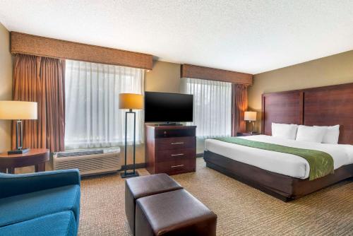 威尔明顿Comfort Suites Wilmington near Downtown的配有一张床和一台平面电视的酒店客房