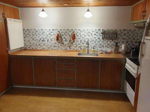 SpottrupCharming Summer Cottage Offers Idyllic Oasis的厨房配有水槽和台面