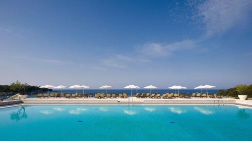 普拉沃迪拉普拉公园广场酒店的一个带椅子和遮阳伞的大型游泳池