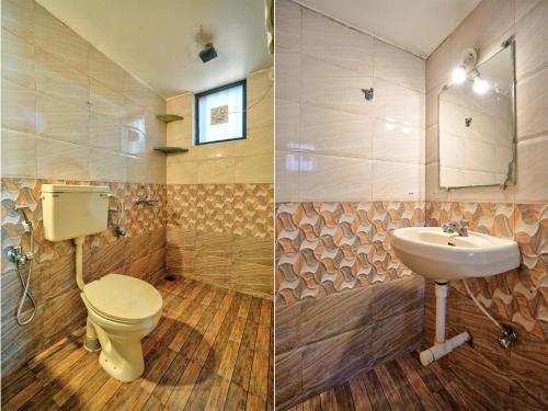 巴加Oceanside Beach House-By Roseal的浴室的两张照片,配有卫生间和水槽