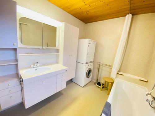 MattenMountain Majesty Residences的一间带水槽、洗衣机和烘干机的浴室