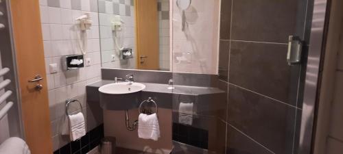 维斯洛赫伊芬酒店的一间带水槽和镜子的浴室
