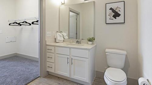 圣安东尼奥Landing - Modern Apartment with Amazing Amenities (ID9880X69)的一间带卫生间、水槽和镜子的浴室