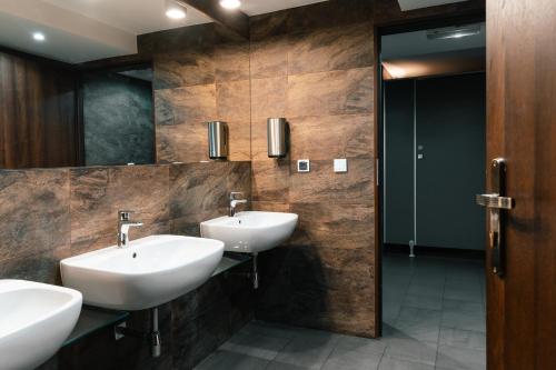 奥格罗杰涅茨Hotel Pod Figurą的浴室设有2个水槽和镜子