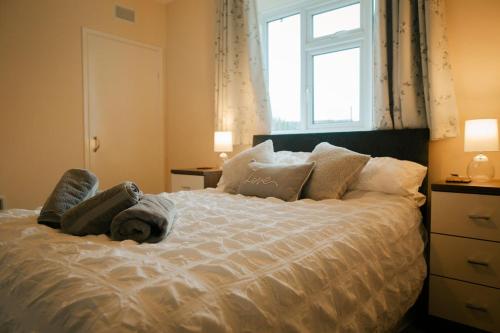 里辛Granary at Tyddyn Isaf的卧室配有一张大白色床和窗户