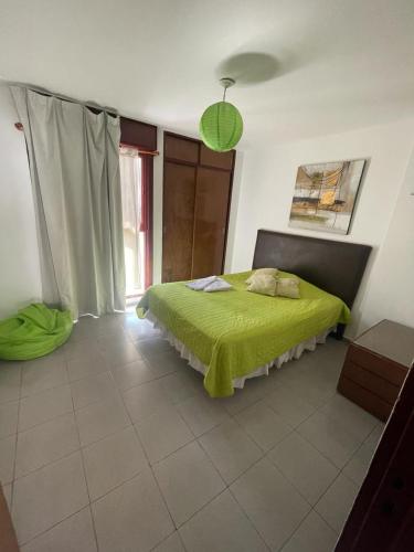 科尔多瓦Chacabuco 36的一间卧室配有一张带绿毯的床